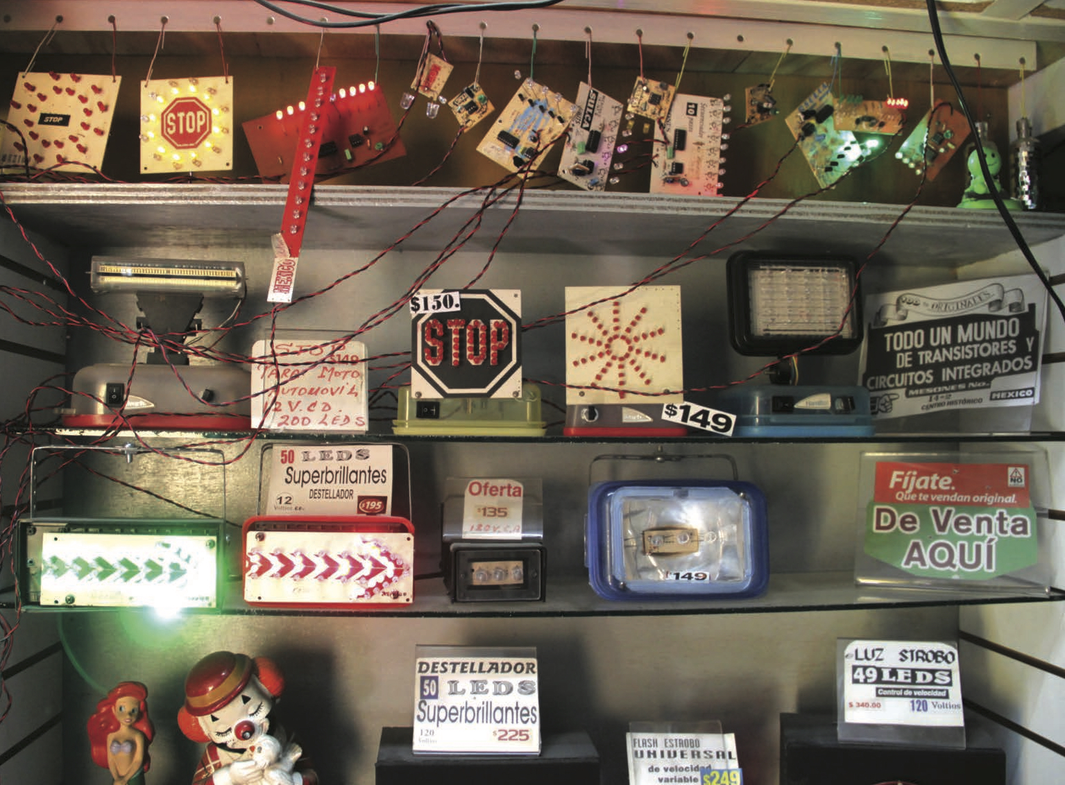 Shelves of electronics in Mr Sulca’s Electronic Shop.